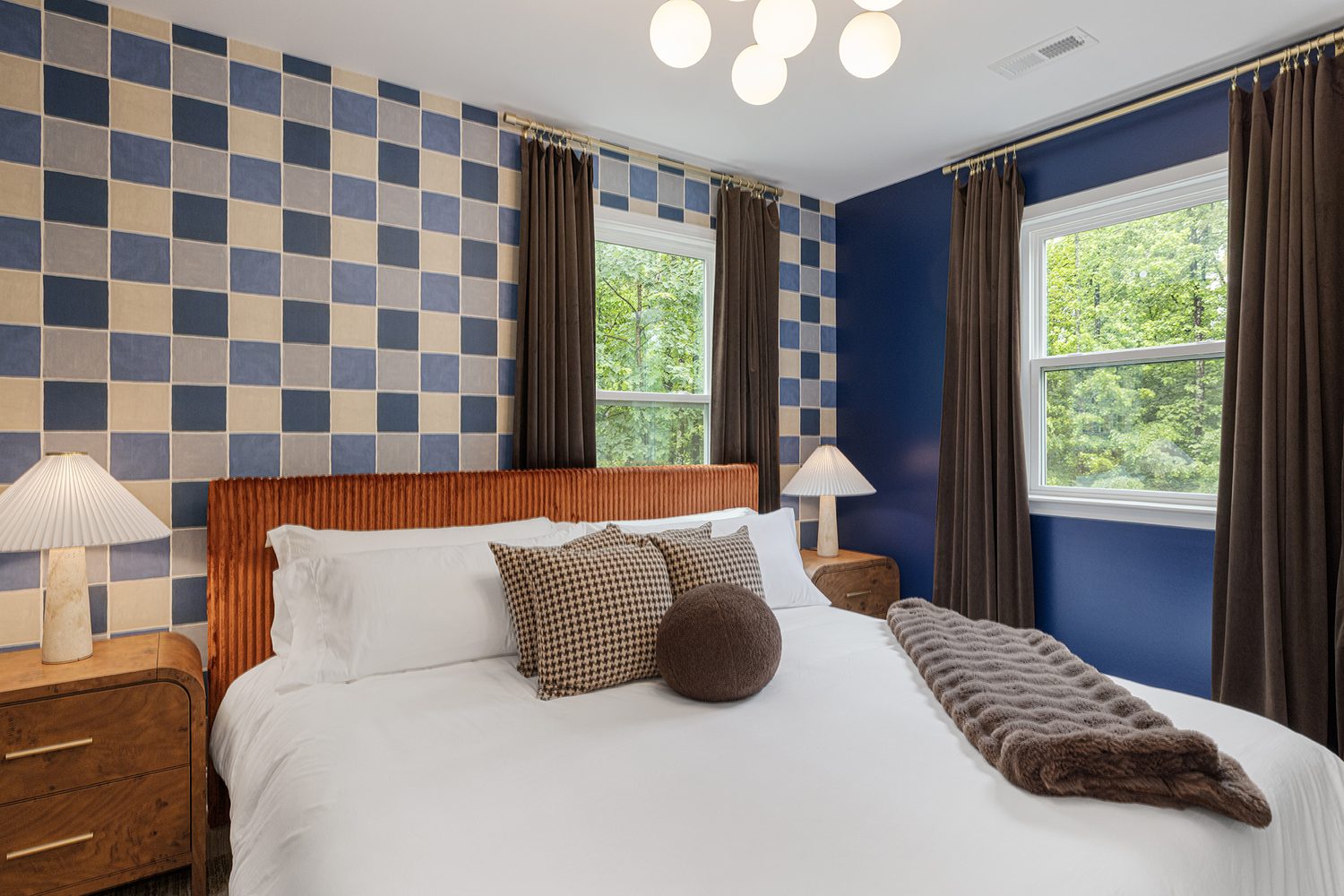 Blue checkerboard king bedroom