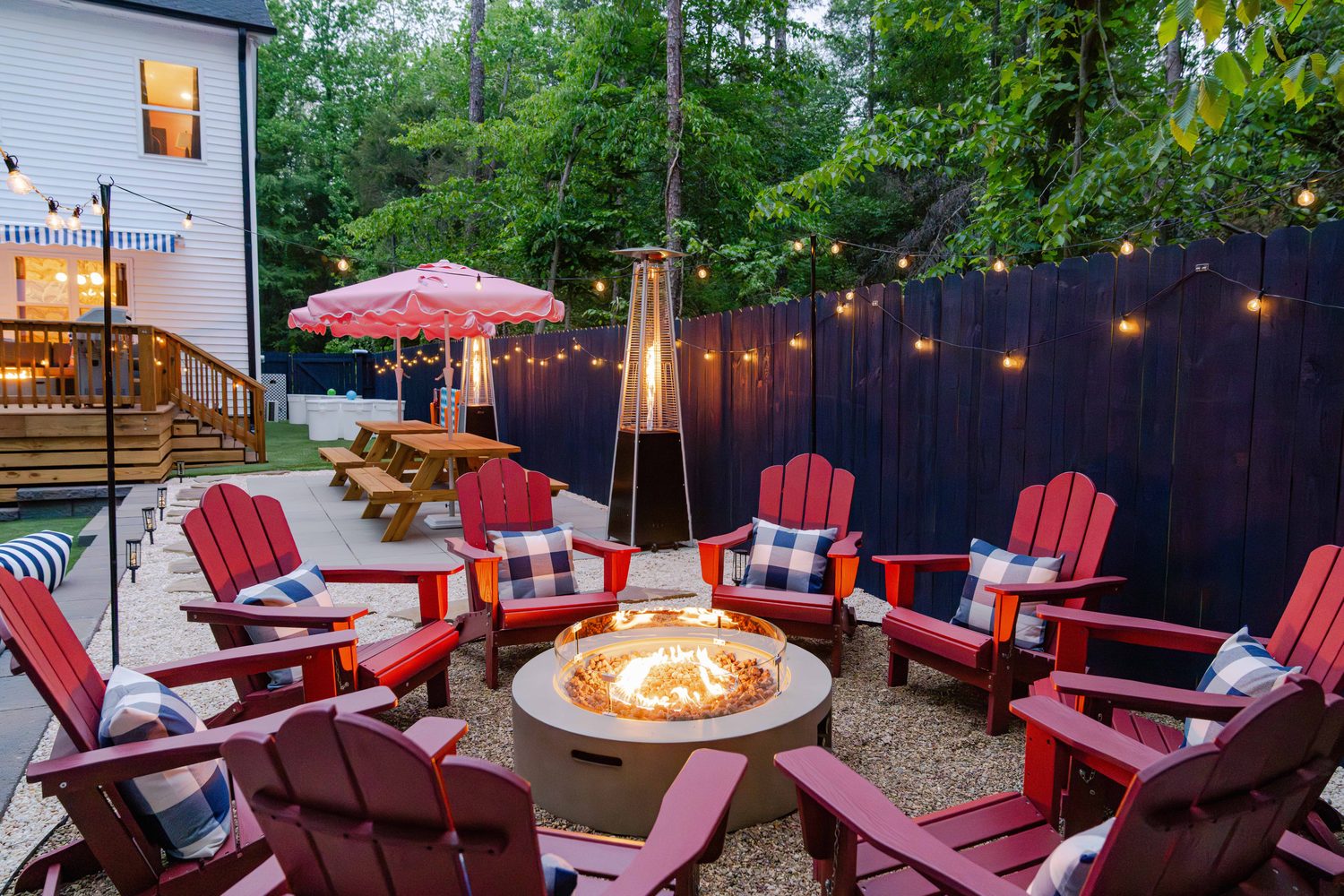 Backyard fire pit lounge at The Charlotte Social